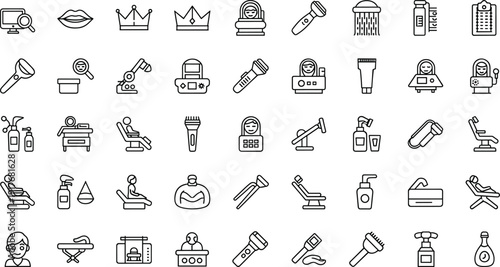 Medical and healthcare line icon vector set with hospital equipment tools and clinic symbols in outline style isolated on white background