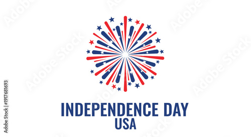 Independence Day USA vector graphic, patriotic firework design element, American celebration symbol. Created in flat style with red, white, and blue color palette.