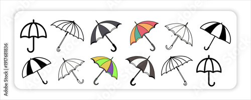 Drawn Umbrella, Colorful April Month,Umbrellas in Various Styles