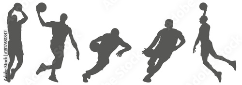 Basketball player silhouettes set in action poses 