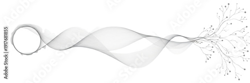 Fluid Line Art Composition: Dynamic Gray Ribbon Waves on White