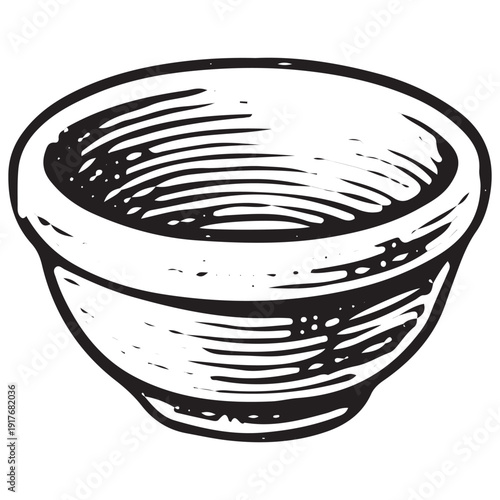 Mortar and pestle sketch, grinding bowl illustration, kitchen utensil vector