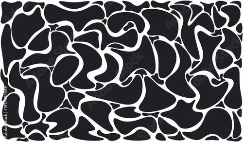 Black organic blobs seamless pattern background, abstract irregular spots and liquid shapes texture set, modern vector fluid shapes graphic surface design.


