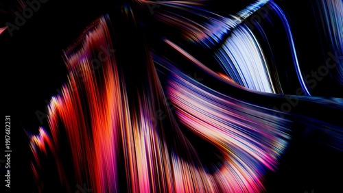 Fotografia Vivid glass like waves in orange, blue, and white create a dazzling fluid composition