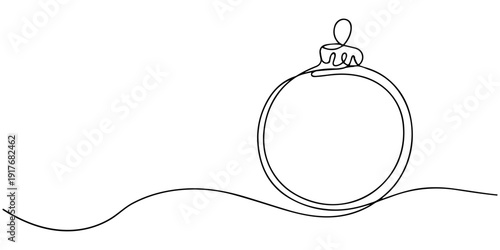 Continuous one line drawing of a round Christmas tree decoration. Drawing of a New Year ball with editable black stroke on white background. Vector illustration.