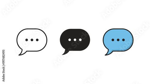 Three speech bubble icons with dots representing conversation and communication in flat design style