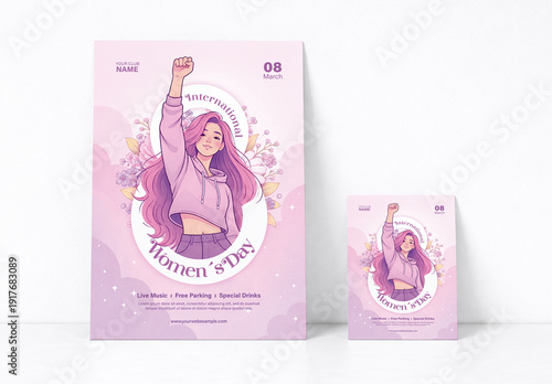 Womens Day Violet Color Illustration Poster and Flyer