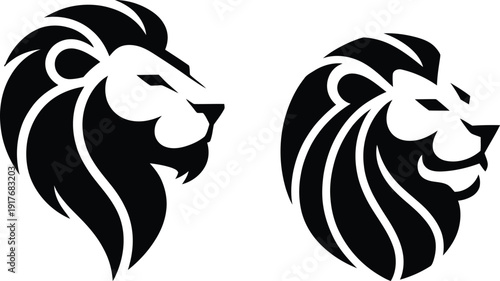 A pair of lion heads facing opposite directions in a simple graphic design. Vector