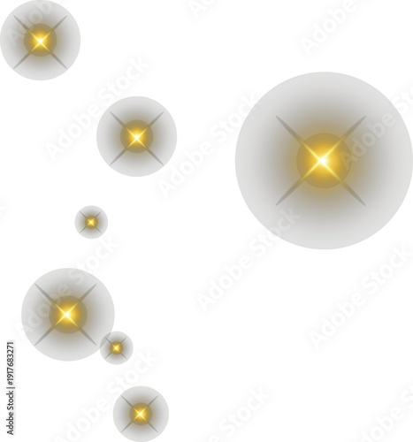 Glowing Yellow Starbursts on White Background