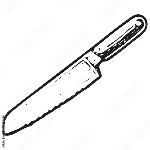 Kitchen knife sketch, chef knife illustration, cutting tool vector