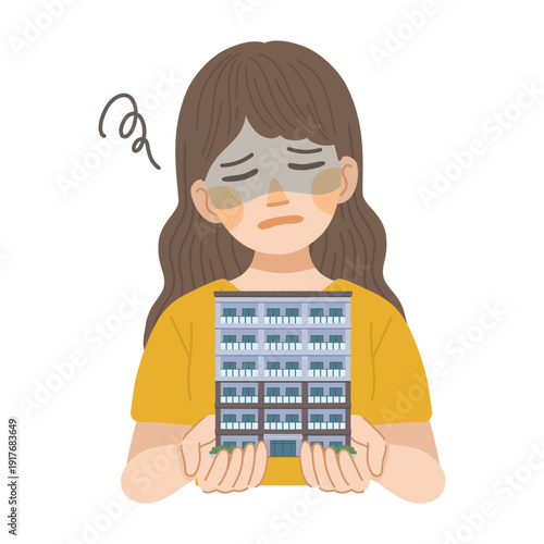 マンションに住んだ事を、後悔している女性のイラスト