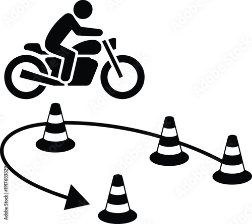 Motorcycle rider navigating through a course of cones with ease and precision. Vector