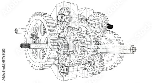 Mechanical gear transmission engineering sketch art