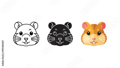 Cute cartoon animal faces set tiger cat raccoon vector illustration isolated on white background