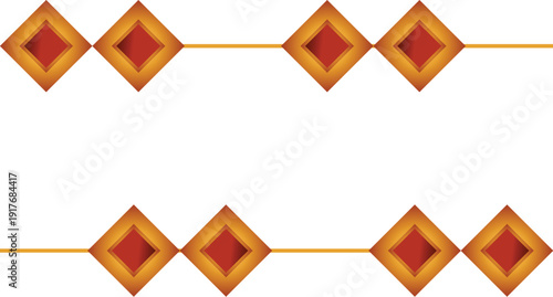 Two Rows of Red and Yellow Diamond Shapes Connected by Lines