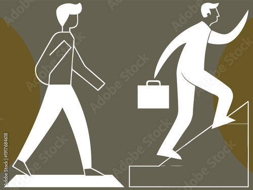 Conceptual illustration of business growth and career advancement, depicting individuals striving towards success in a modern office environment.