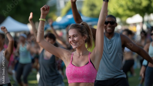 Wallpaper Mural Inspiring human potential showcased in a joyous community event, with individuals of all ages participating in fitness activities, embracing wellness and vitality. A sunny park setting filled with Torontodigital.ca