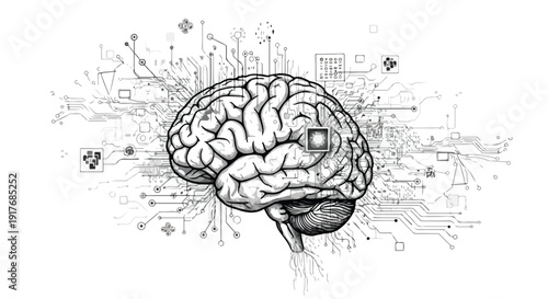 Human brain neural network medical sketch art