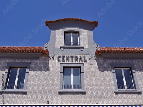 Cafe Central Aveiro building facade with blue azulejo tiles