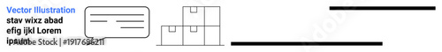 Logistics, teamwork, organization, supply chain, communication, packaging. Minimalist speech bubble and stack of boxes. Logistics and organization reflected in clean visual