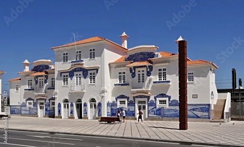 Aveiro Railway Station historic architecture with azulejos facade