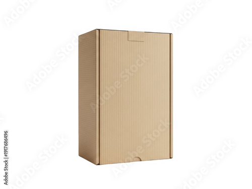 Brown cardboard box with flaps isolated on transparent background