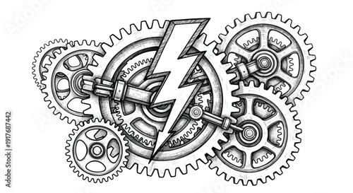 Lightning energy gear engineering sketch art
