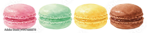 水彩マカロンイラストセット パステルカラーの手描きスイーツ素材 ベクター