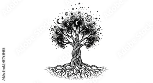 Tree of life roots environmental concept sketch