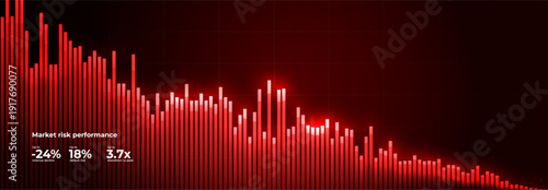 Financial Collapse Negative Growth Spend Background, Finance Global Economy Crisis. Economic Downturn Chart, Red Graph Inflation, Loss Trend Fall Dynamic Stock Trade Risk Report. Vector Illustration