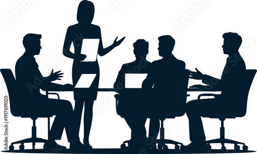 Business meeting with people in silhouette around a table