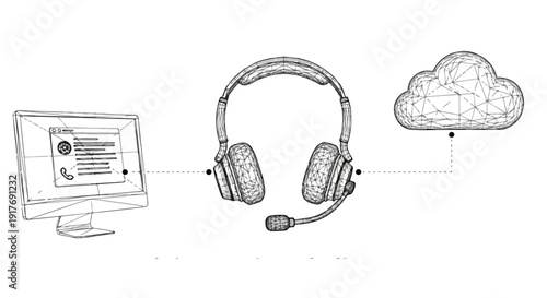 Cloud headset communication technology sketch