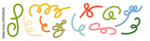 wiggle line collection. Organic Wavy Spiral Graphic for Kids Party and Carnival Celebration.