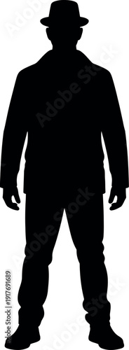 Silhouette of Man in Hat and Jacket Standing vector