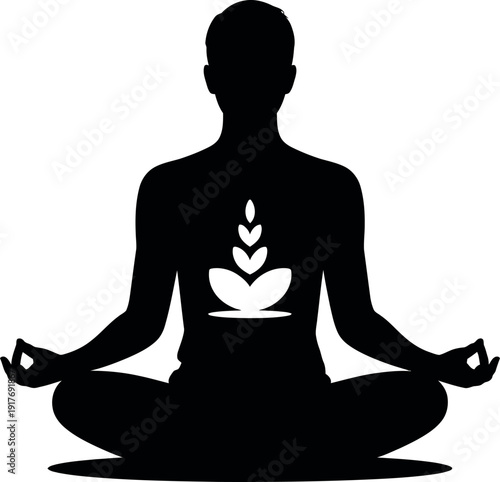 Silhouette of Person Meditating with Lotus Flower Symbol