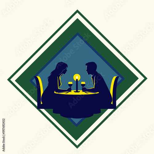 Romantic Dinner Date Silhouette with Candlelight and Drinks.