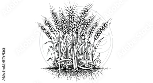 Wheat plant agriculture botanical sketch art