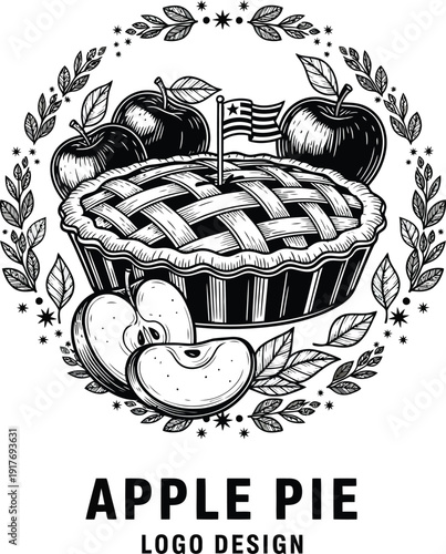Vintage Apple Pie Bakery Logo Illustration