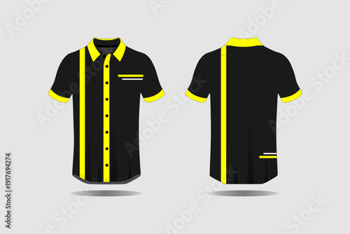 Black Shirt with Yellow Trim Details.
