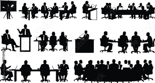 Business meeting silhouettes show many different.