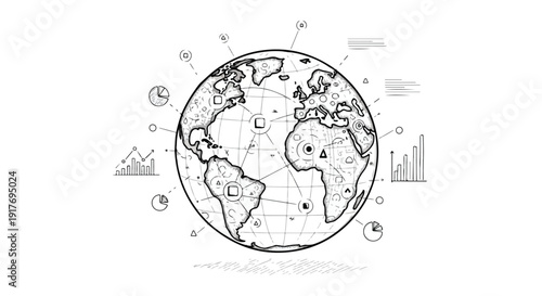 Global world map earth geography sketch art