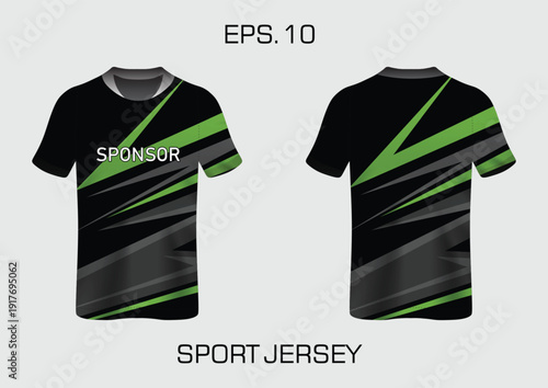 Black Sport Jersey with Green Stripes.