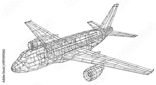 Passenger airplane aviation engineering sketch art