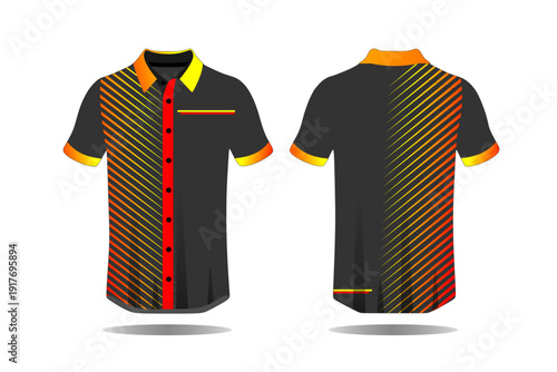 Black Polo Shirt with Colorful Stripes.