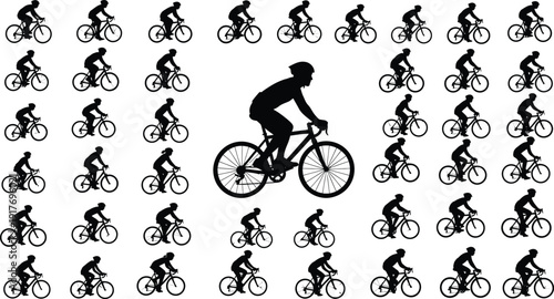 Cyclist silhouette stands out among many others.