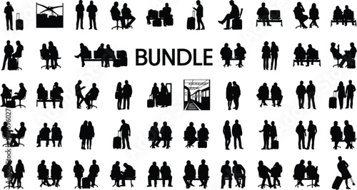 People wait in airport lounge seating.