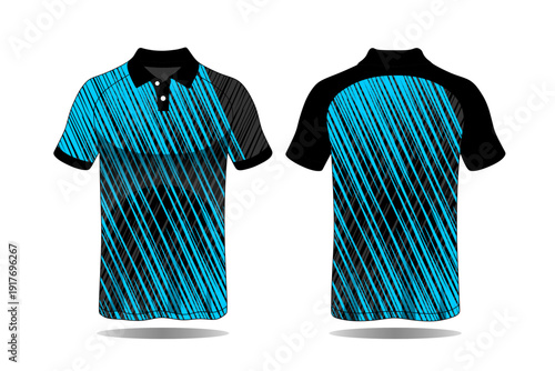 Blue Striped Polo Shirt Front and Back.