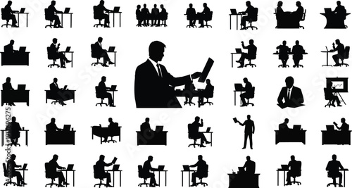 Business people show various postures around.