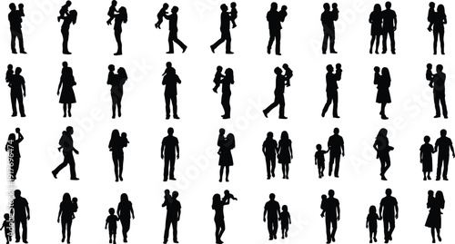 Family silhouettes feature parents holding small.