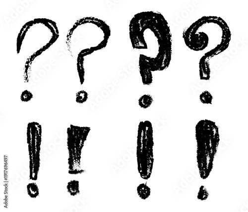 Set of hand drawn question marks and exclamation. doodle questions marks. isolated on black and white. vector illustration